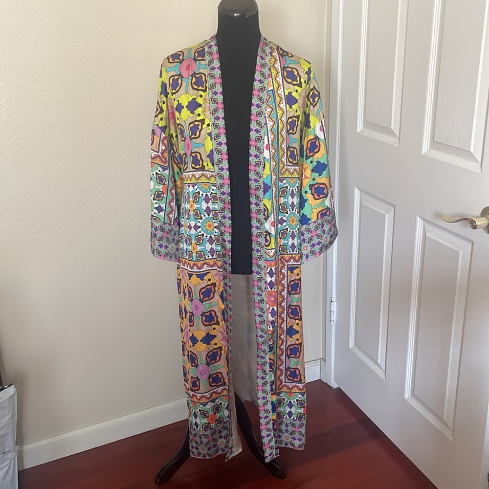 New ZARA satin kimono robe multicolor - Picture 3 of 17